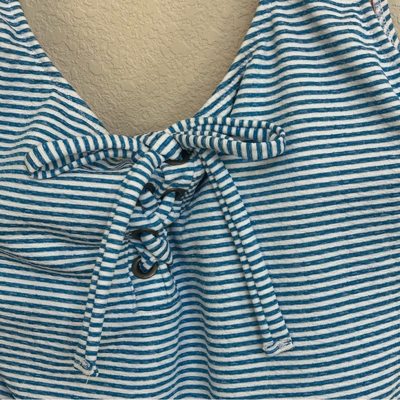 J.Crew Blue White Striped Lace-Up One-Piece Swimsuit Women’s Size 16 Open Back - Picture 5 of 7